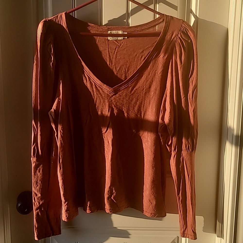 Nation LTD V-neck Top With Puff Sleeves